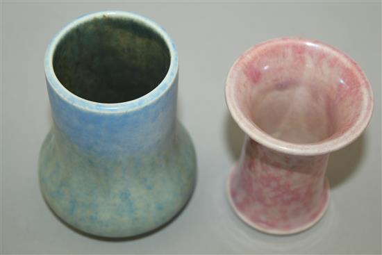 Two small Ruskin pottery vases, dated 1930 and 1932, 7.3cm and 8.5cm